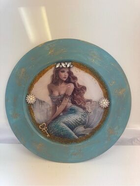 Turquoise Mermaid Wall Plate with Gold Accents by Rene